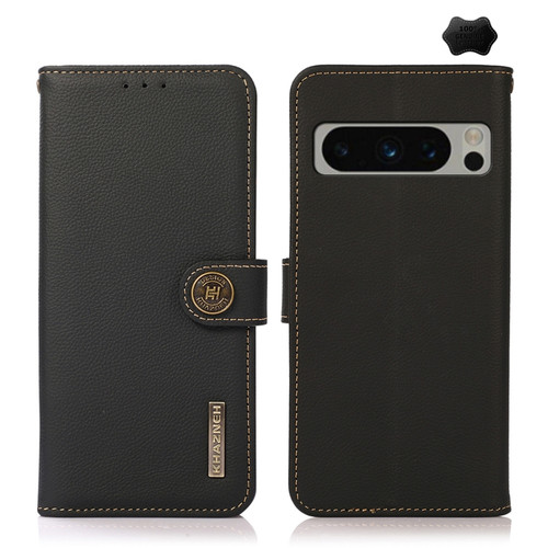 Google Pixel 8 Pro KHAZNEH Custer Genuine Leather RFID Phone Case - Black