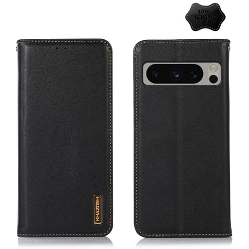 Google Pixel 8 Pro KHAZNEH Nappa Top Layer Cowhide Leather Phone Case - Black