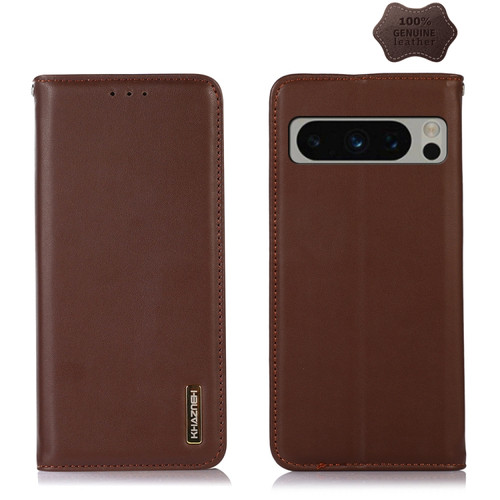 Google Pixel 8 Pro KHAZNEH Nappa Top Layer Cowhide Leather Phone Case - Brown