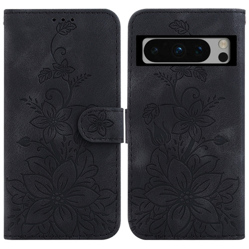 Google Pixel 8 Pro Lily Embossed Leather Phone Case - Black