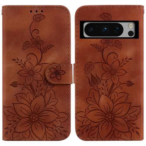 Google Pixel 8 Pro Lily Embossed Leather Phone Case - Brown