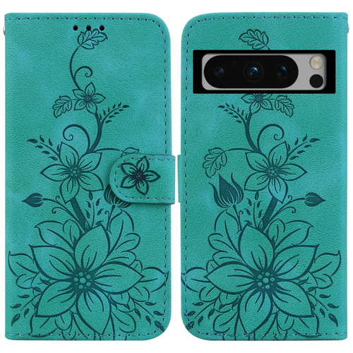Google Pixel 8 Pro Lily Embossed Leather Phone Case - Green