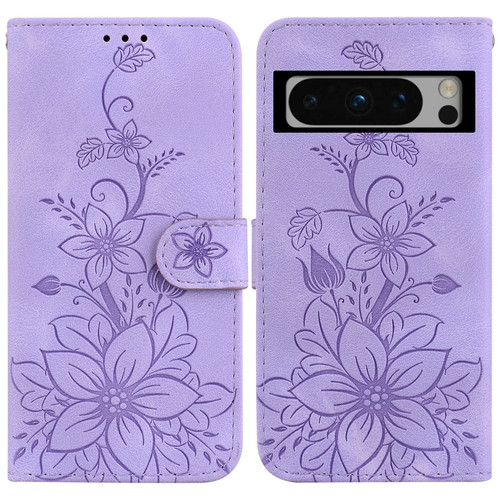 Google Pixel 8 Pro Lily Embossed Leather Phone Case - Purple