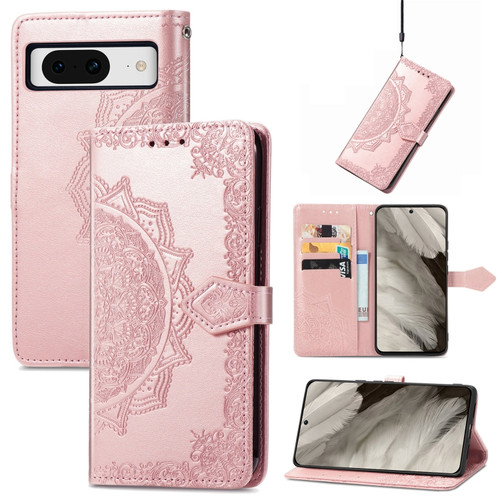 Google Pixel 8 Pro Mandala Flower Embossed Leather Phone Case - Rose Gold