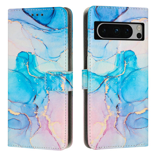 Google Pixel 8 Pro Painted Marble Pattern Leather Phone Case - Pink Green
