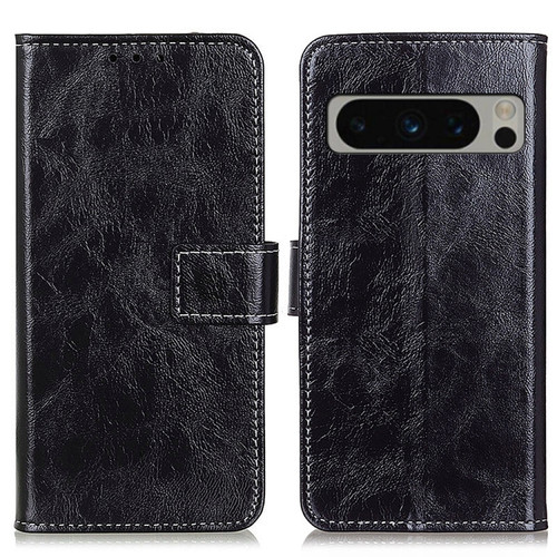 Google Pixel 8 Pro Retro Crazy Horse Texture Flip Leather Phone Case - Black