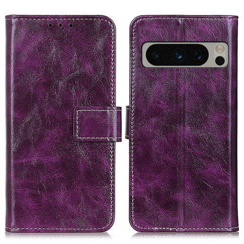 Google Pixel 8 Pro Retro Crazy Horse Texture Flip Leather Phone Case - Purple