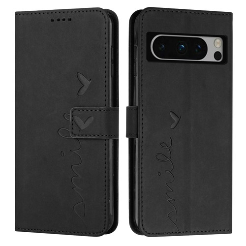 Google Pixel 8 Pro Skin Feel Heart Pattern Leather Phone Case - Black