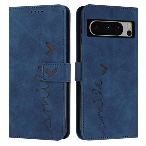 Google Pixel 8 Pro Skin Feel Heart Pattern Leather Phone Case - Blue