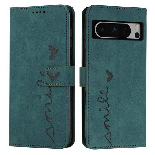 Google Pixel 8 Pro Skin Feel Heart Pattern Leather Phone Case - Green