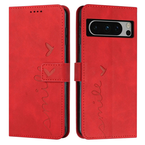 Google Pixel 8 Pro Skin Feel Heart Pattern Leather Phone Case - Red
