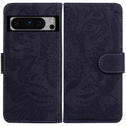 Google Pixel 8 Pro Tiger Embossing Pattern Flip Leather Phone Case - Black