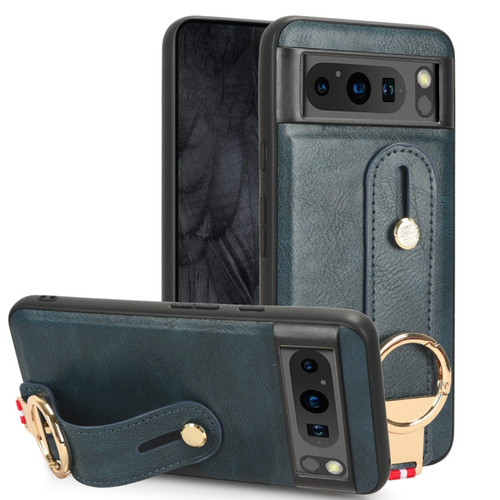 Google Pixel 8 Pro Wristband Leather Back Phone Case - Blue