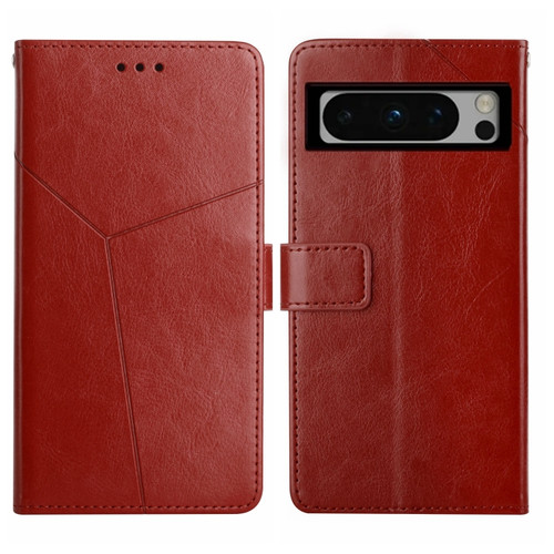 Google Pixel 8 Pro Y-shaped Pattern Flip Leather Phone Case - Brown