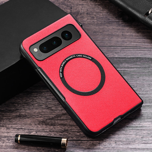Google Pixel Fold Cloth Texture PU MagSafe Magnetic Phone Case - Red