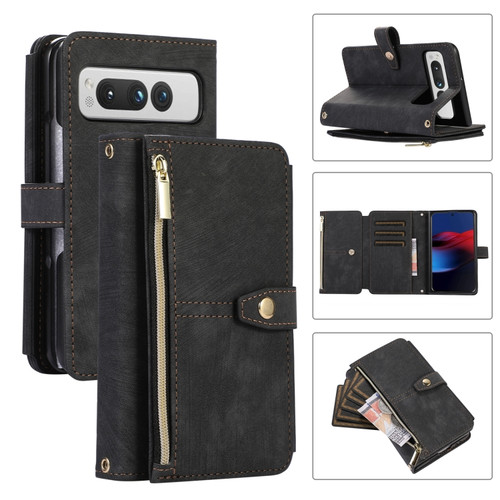 Google Pixel Fold Dream 9-Card Wallet Zipper Bag Leather Phone Case - Black