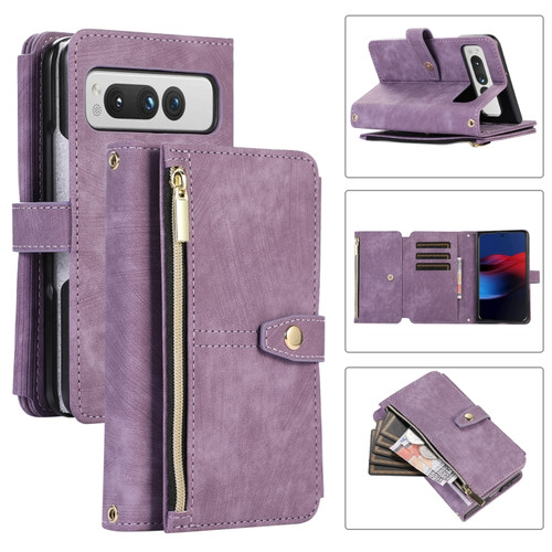 Google Pixel Fold Dream 9-Card Wallet Zipper Bag Leather Phone Case - Purple