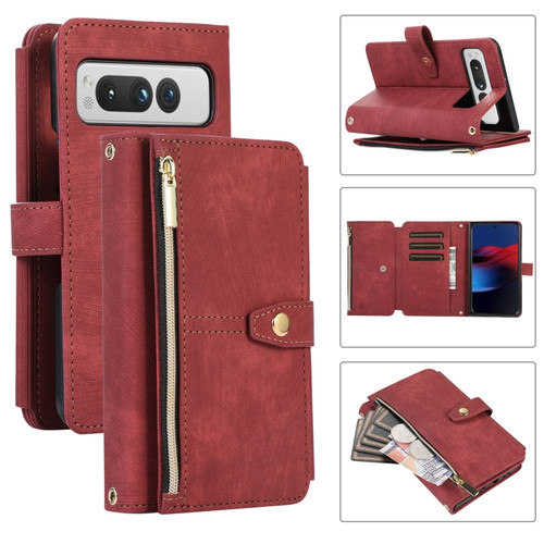 Google Pixel Fold Dream 9-Card Wallet Zipper Bag Leather Phone Case - Red