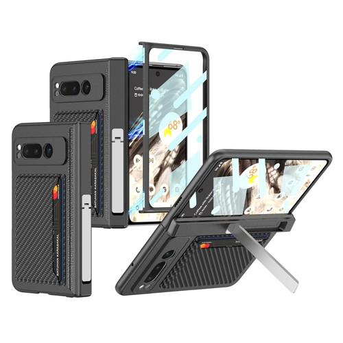 Google Pixel Fold GKK Integrated Fold Hinge Full Coverage Phone Case with Card Bag - Carbon Fibre Black