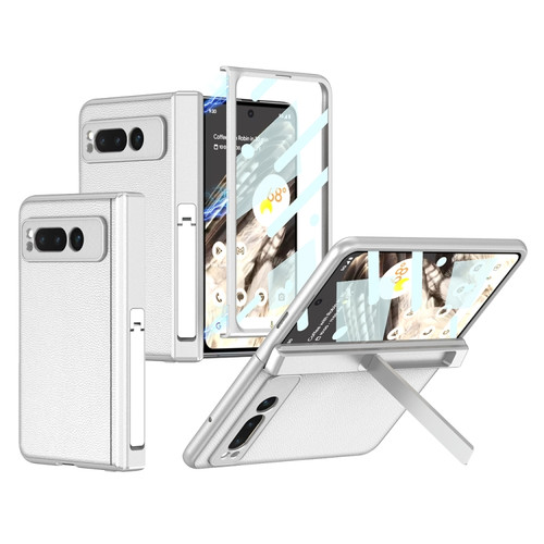 Google Pixel Fold GKK Integrated Fold Hinge Leather Phone Case with Holder - White