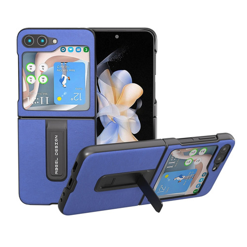 Samsung Galaxy Z Flip5 ABEEL Arashi Texture PU Phone Case with Holder - Deep Sea