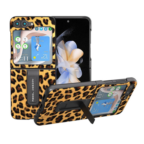 Samsung Galaxy Z Flip45 Black Edge Leopard Phone Case with Holder - Golden