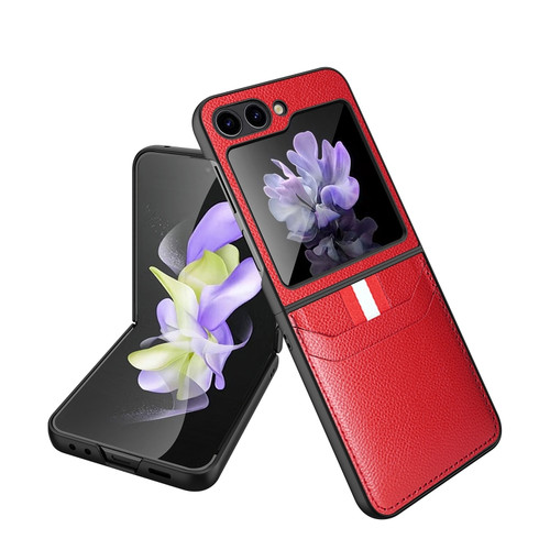 Samsung Galaxy Z Flip5 5G Litchi Texture Card Slot Phone Case - Red