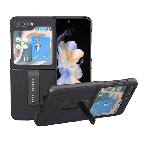 Samsung Galaxy Z Flip5 ABEEL Arashi Texture PU Phone Case with Holder - Black