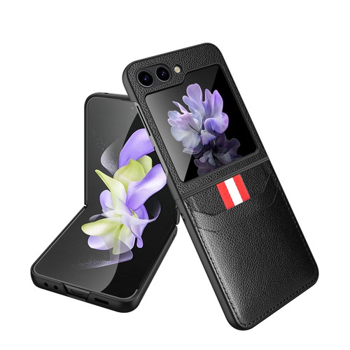 Samsung Galaxy Z Flip5 5G Litchi Texture Card Slot Phone Case - Black