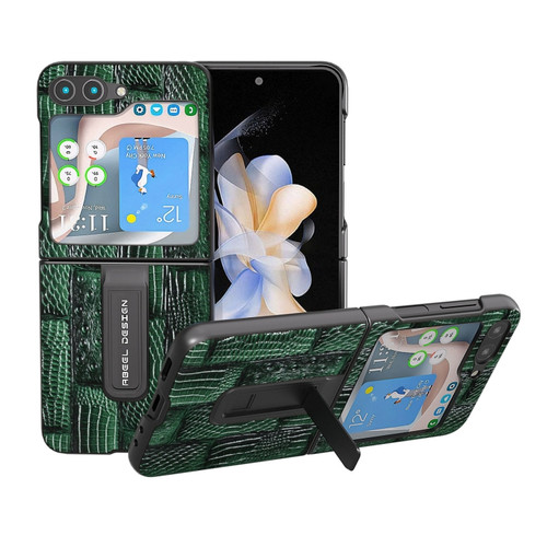 Samsung Galaxy Z Flip5 ABEEL Genuine Leather Mahjong Texture Series Phone Case with Holder - Green