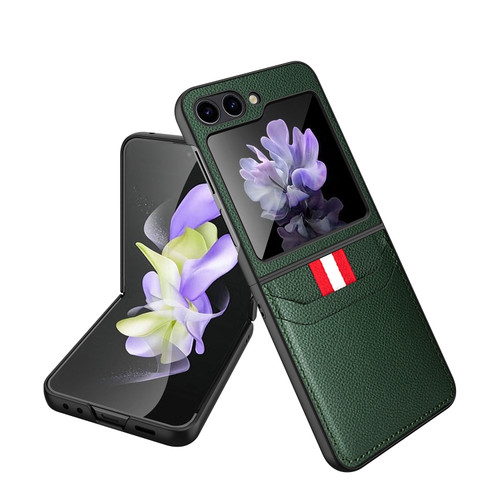 Samsung Galaxy Z Flip5 5G Litchi Texture Card Slot Phone Case - Green