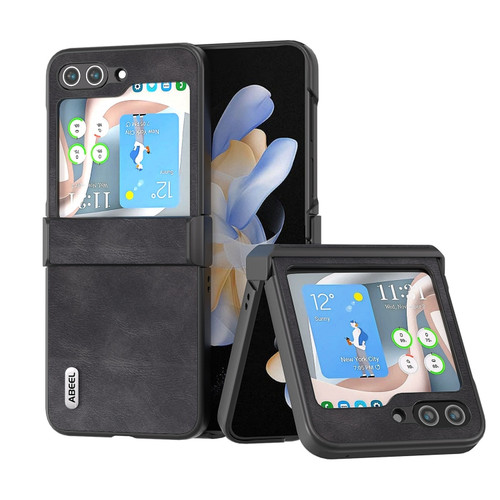 Samsung Galaxy Z Flip5 ABEEL Cowhide Texture PU Phone Case - Black