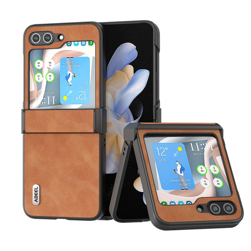 Samsung Galaxy Z Flip5 ABEEL Cowhide Texture PU Phone Case - Brown