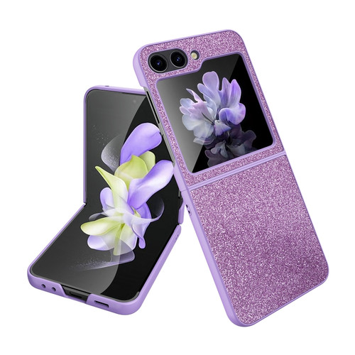 Samsung Galaxy Z Flip5 5G Glitter Powder Skin PU All-inclusive Phone Case - Purple