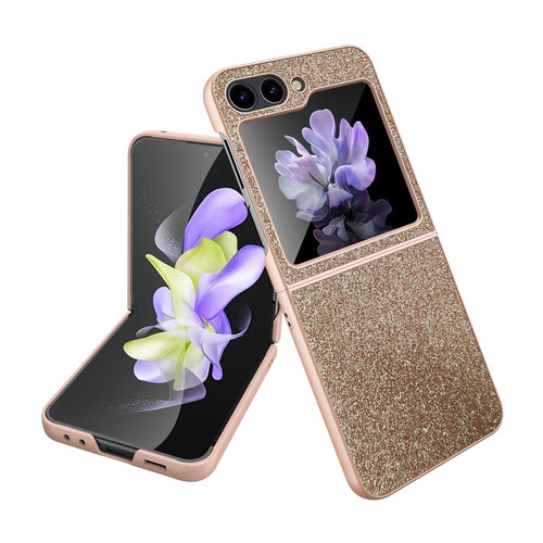 Samsung Galaxy Z Flip5 5G Glitter Powder Skin PU All-inclusive Phone Case - Gold