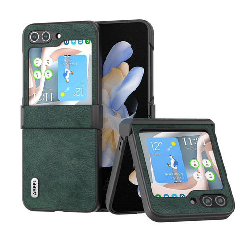 Samsung Galaxy Z Flip5 ABEEL Dual Color Lichi Texture PU Phone Case - Green