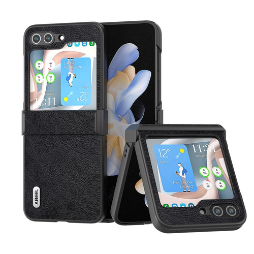 Samsung Galaxy Z Flip5 ABEEL Dual Color Lichi Texture PU Phone Case - Black
