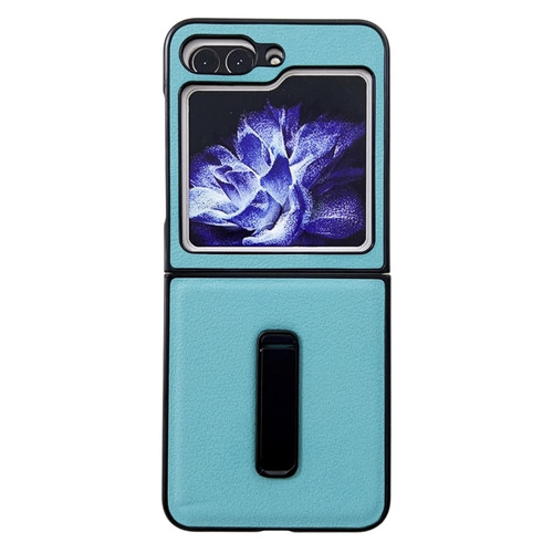 Samsung Galaxy Z Flip5 Litchi Texture PU Phone Case with Holder - Blue