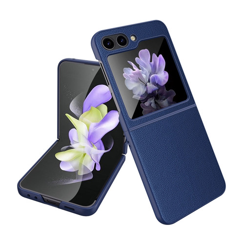 Samsung Galaxy Z Flip5 Anti-slip Strip Ultra-thin Folding Litchi Texture PC Phone Case - Blue