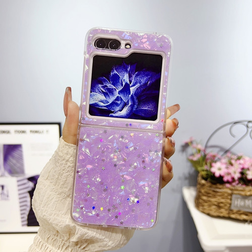 Samsung Galaxy Z Flip5 Shell Pattern Glitter Shockproof Phone Case - Purple