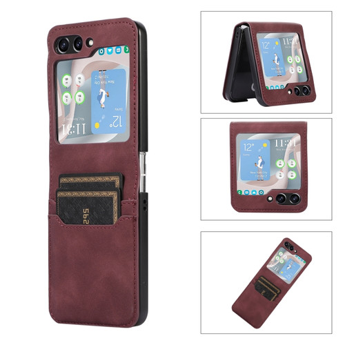 Samsung Galaxy Z Flip5 Card Slot Leather Phone Case - Red