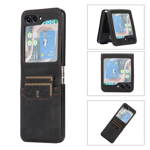 Samsung Galaxy Z Flip5 Card Slot Leather Phone Case - Black