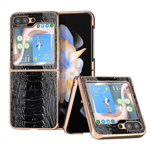 Samsung Galaxy Z Flip5 Genuine Leather Weilai Series Nano Electroplating Phone Case - Black