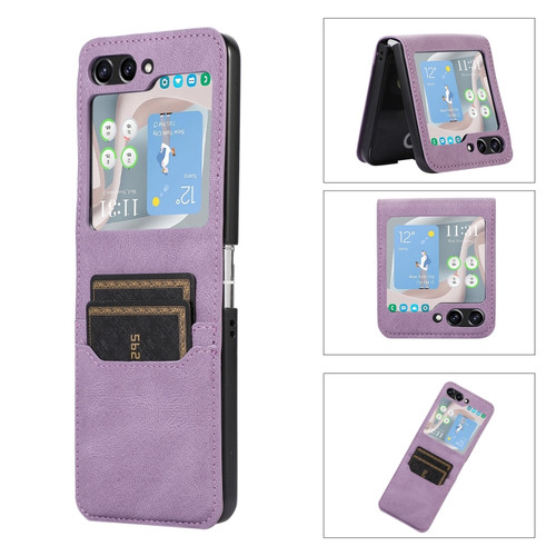 Samsung Galaxy Z Flip5 Card Slot Leather Phone Case - Purple