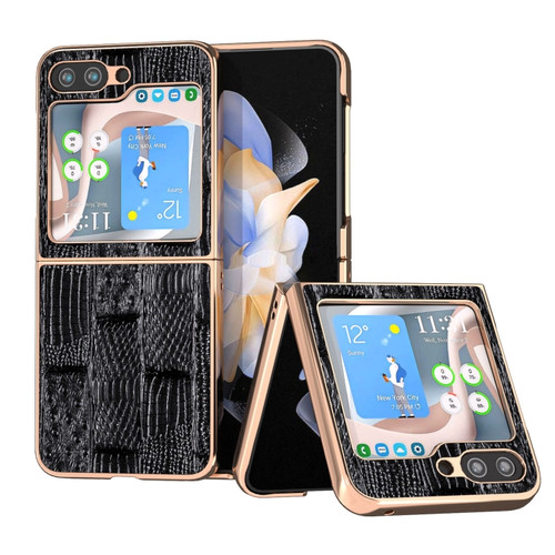 Samsung Galaxy Z Flip5 Nano Electroplate Mahjong Texture Leather Phone Case - Black