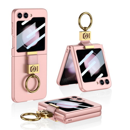 Samsung Galaxy Z Flip5 GKK Ultra-thin Z Ring Holder PC Phone Case - Pink