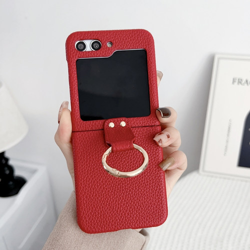 Samsung Galaxy Z Flip5 5G Litchi Leather Ring Shockproof Phone Case - Red