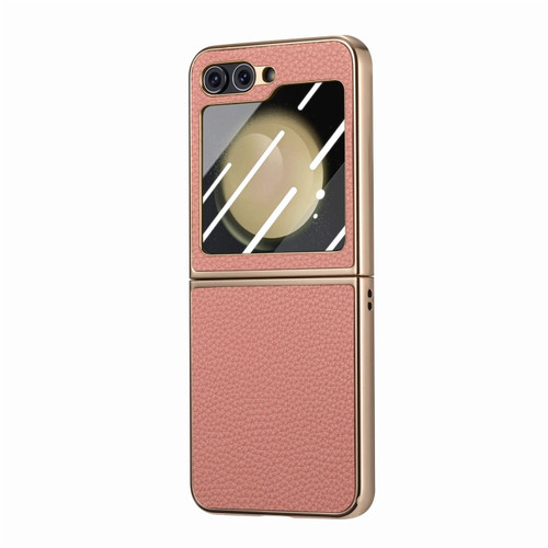 Samsung Galaxy Z Flip5 5G Electroplated Back Screen Integrated Litchi Texture Phone Case - Pink