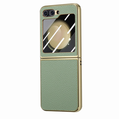 Samsung Galaxy Z Flip5 5G Electroplated Back Screen Integrated Litchi Texture Phone Case - Green
