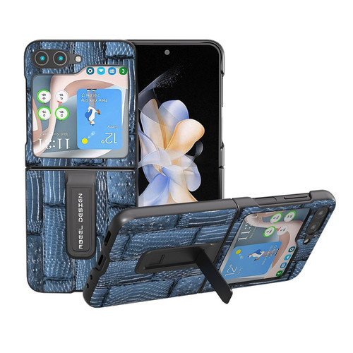 Samsung Galaxy Z Flip5 ABEEL Genuine Leather Mahjong Texture Series Phone Case with Holder - Blue